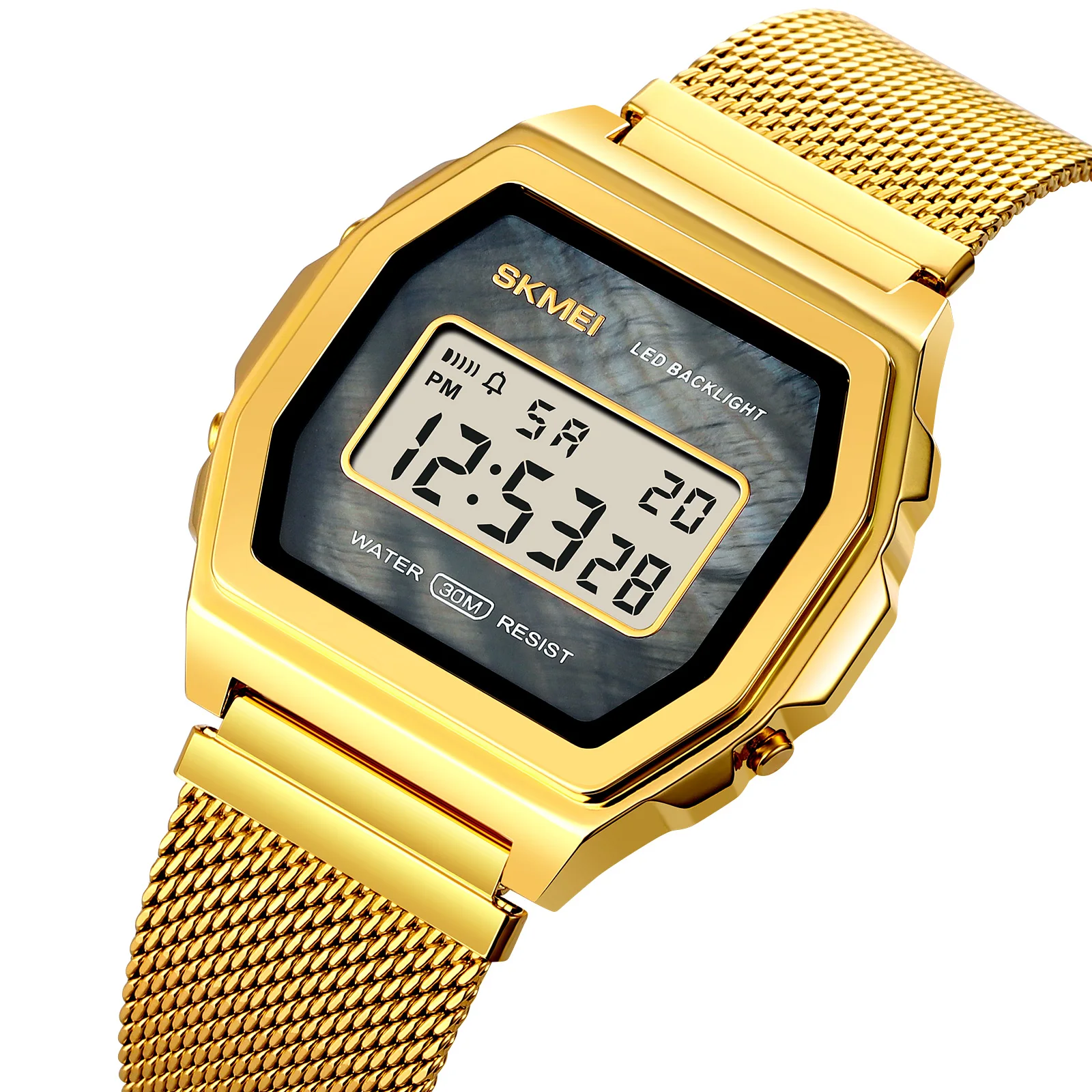 SKMEI 1806 Brand LED Casual Digital Watches Fashion Men Gold Wrist Watch Stainless Steel Water Resistant Unisex Sport Watch