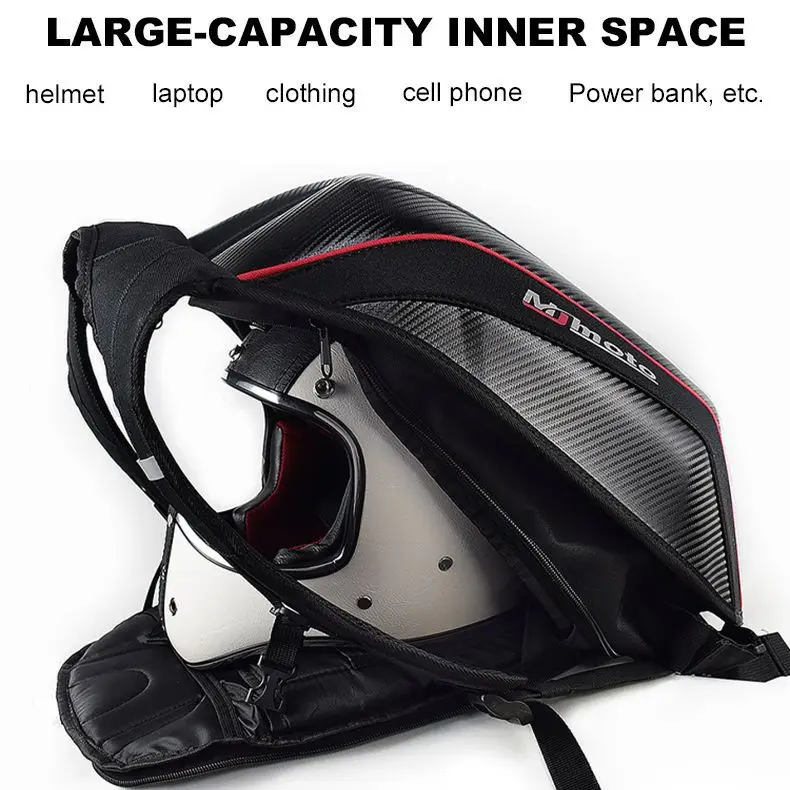Plus-Sized Version Carbon Fiber Pattern Hard Shell Motorcycle Helmet Bag Riding Motorcycle Waterproof Reflective Backpack