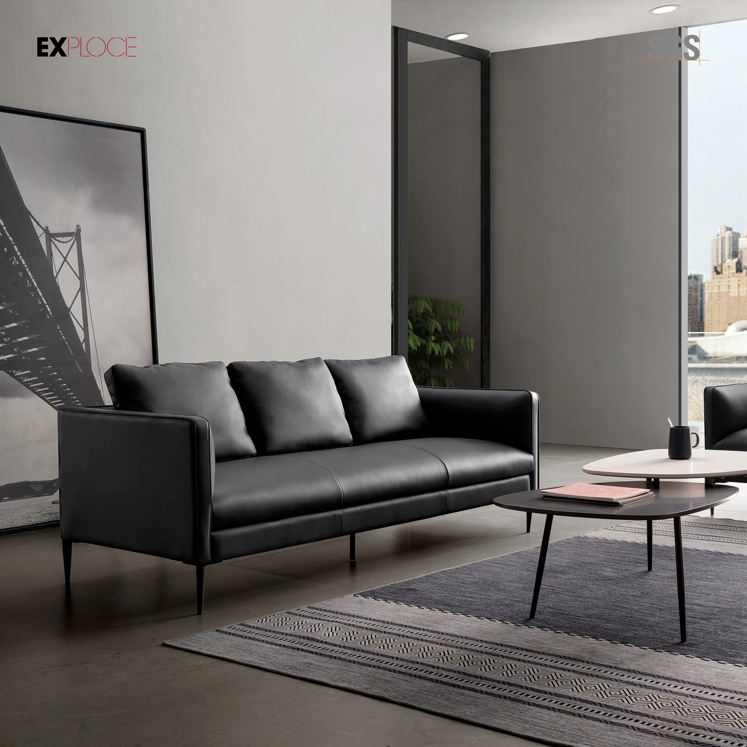 1+1+3 Sectional High End boss Office Hospital Used Commercial Reception Sofa Modern Leather