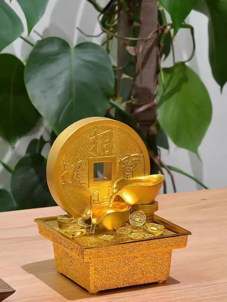 Home Decoration Gold Ingot Resin Crafts Feng Shui Fountain Desktop Gifts Housewarming Gift Indoor Water Fountain
