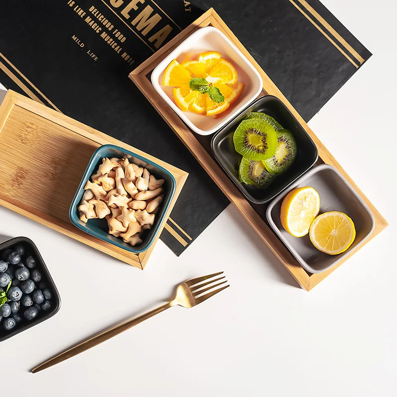 
2020 Happy New Year Nordic Creative Snack Tray Dry Fruit Decoration Tray Ceramic Bowl Set With Compartments 