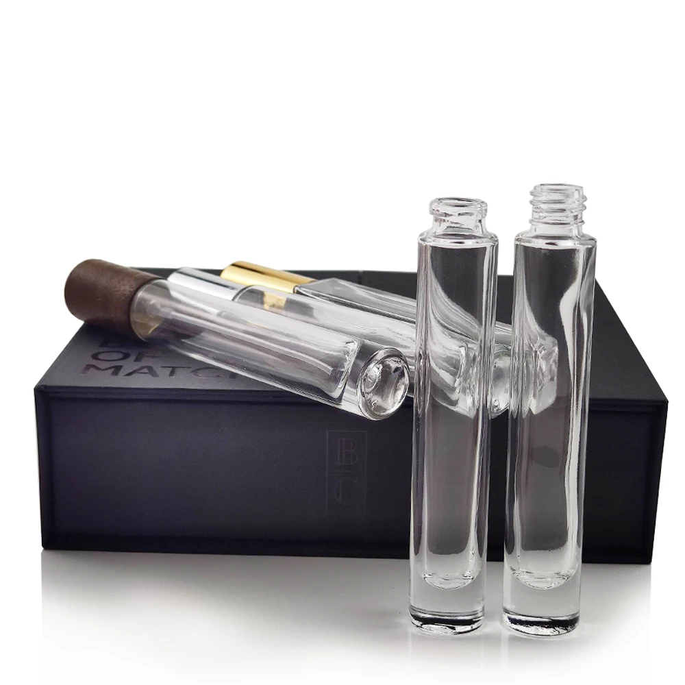 Clear glass cylinder square shaped easy carry thick bottom travel parfum bottle essential oil body deodorant bottle 10ml