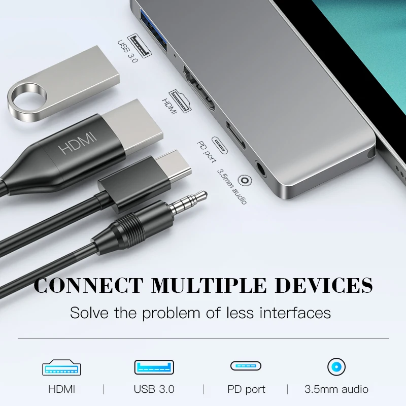 
Beeste quality type-c PD port 3.5mm audio docking Station 4 port usb c hub 3.0 usb hub adapter 