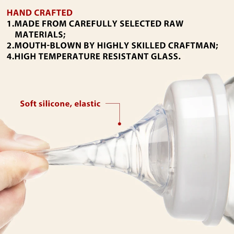 OEM ODM sevice Baby Feeding Bottle 150ml Borosilicate Glass Food grade Silicone breast milk bottle