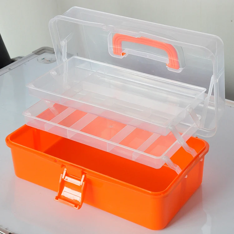 Craft Organizers  Plastic Box with 3-Tier Fold Tray,Art Supply Storage Organizer Box,Sewing Box