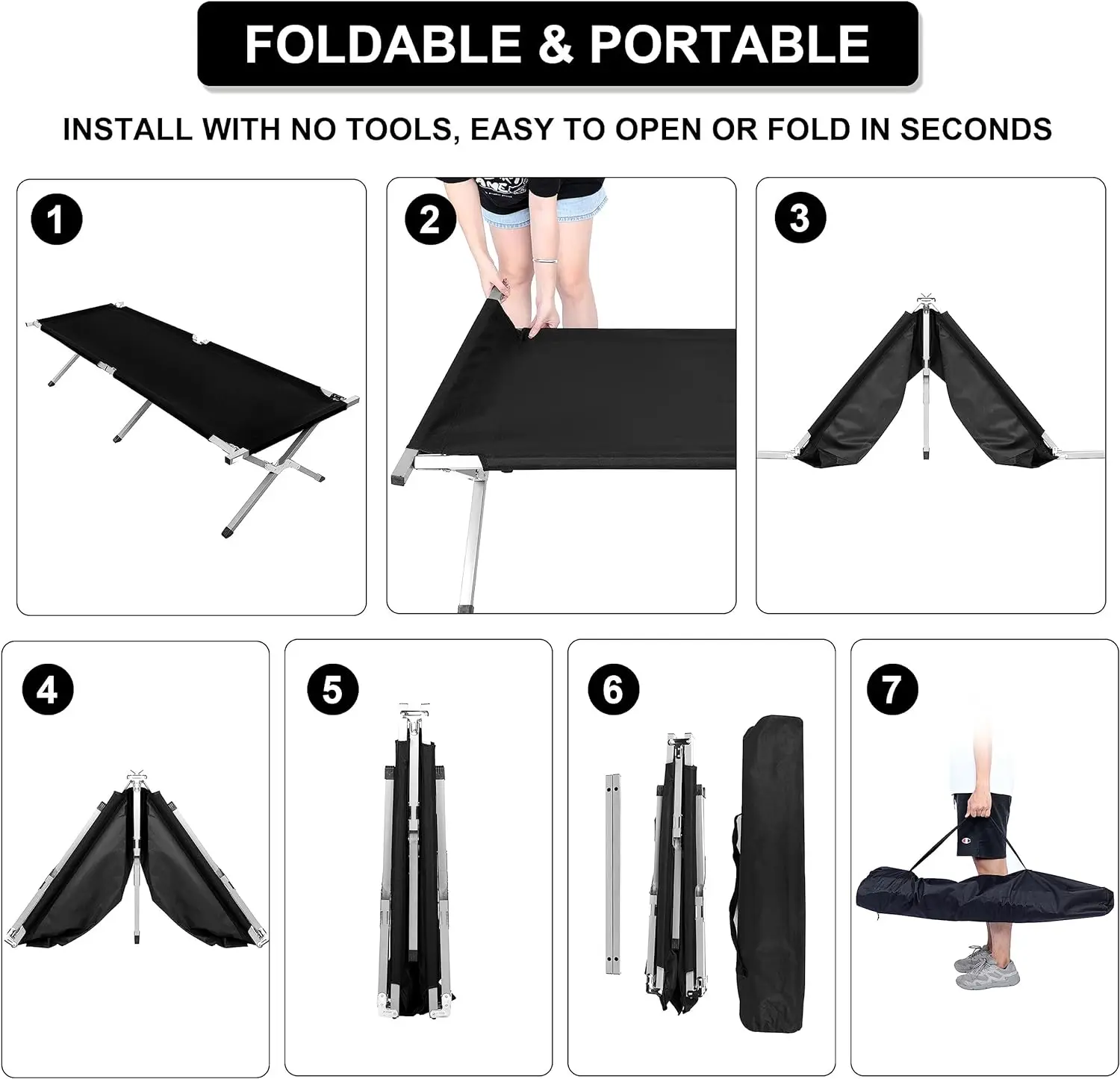 High Quality Outdoor Camping Hiking Folding Heavy Duty 600d Oxford Ultralight Aluminum Camping Stretcher Cot Bed For Adults