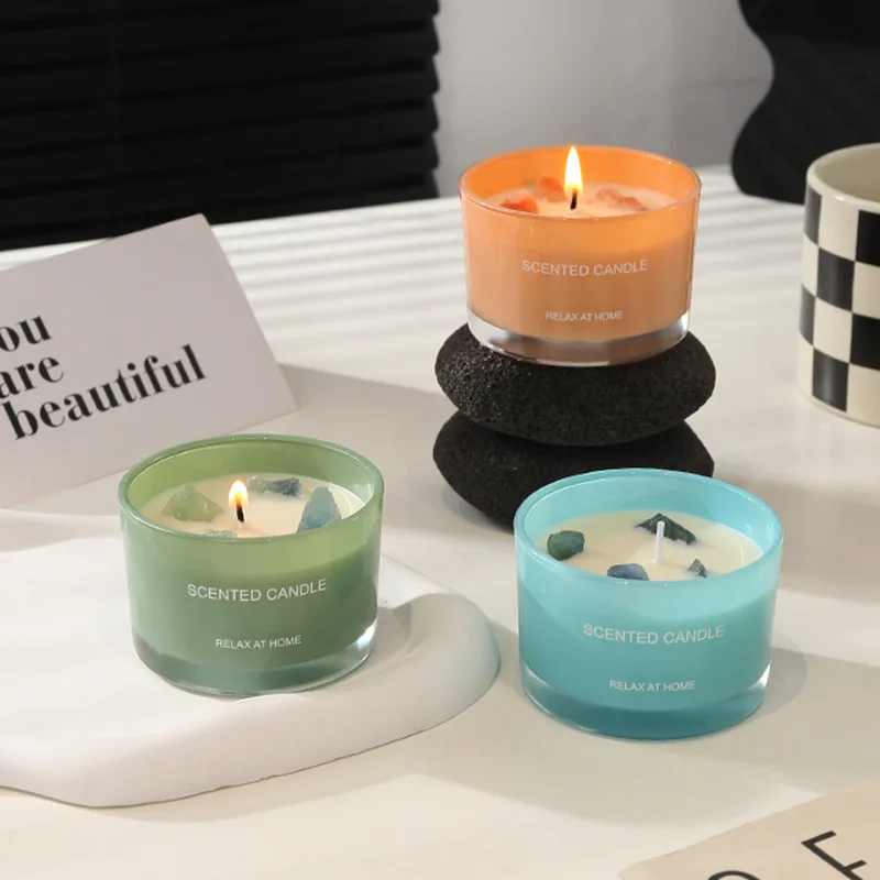 High quality Christmas Aromatherapy Scented Candle Private Label Relaxing Aroma Candle Soy Wax Gemstone Crystal Candles