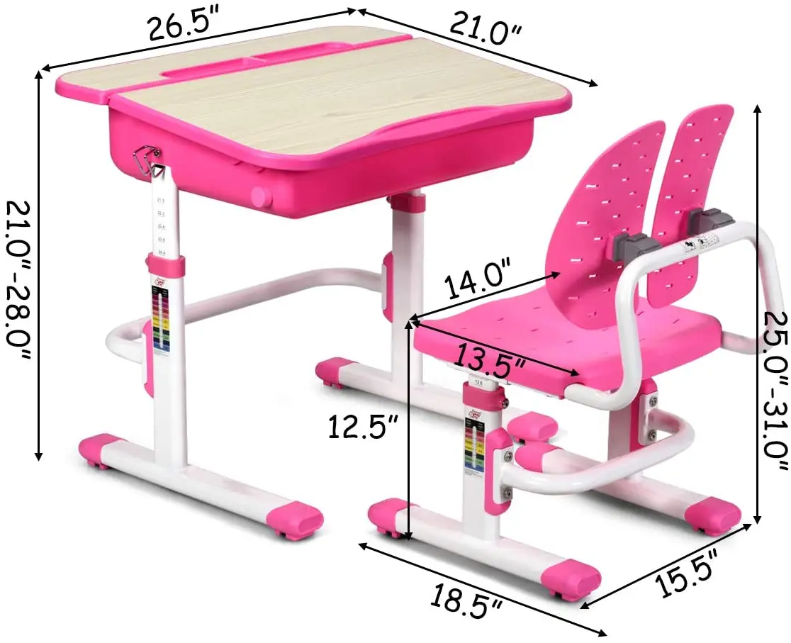 Эргономичный детский стол со спинкой и стульями, регулируемый по высоте детский учебный стол с большим пространством для хранения