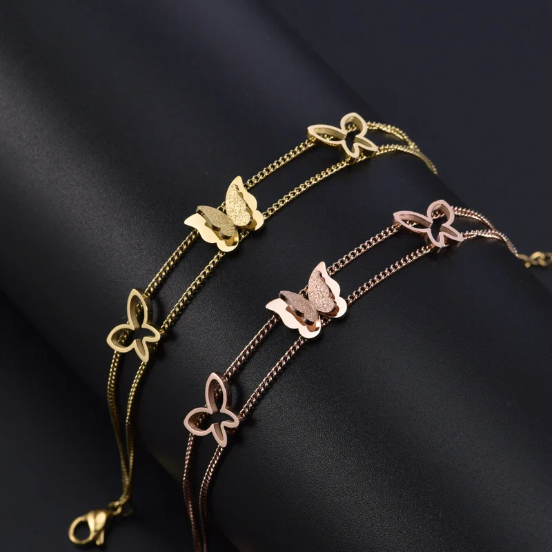 New fashion 316 titanium steel 18K Gold Plated non fading Bracelet female hollow double-layer Butterfly Bracelet