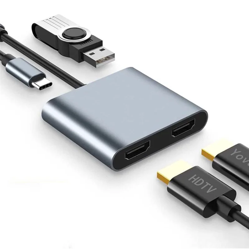 USB hub 3.0 for Type-c Port 4 in 1 Adapter with DisplayPort MST and Dual HD MI 4K Ports Dock Station for Tablet PC Phone