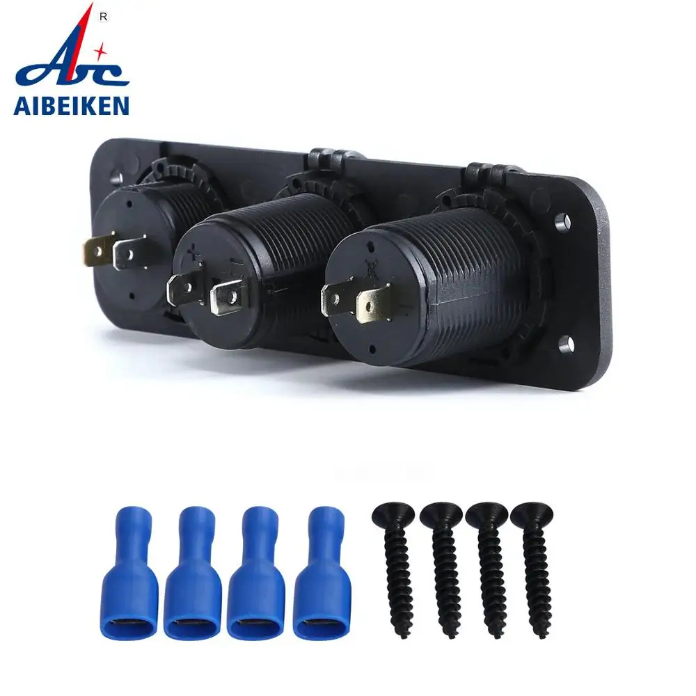 Input 12V 24V Three Port Fixed Panel Dual USB 5V 3.1A Blue LED Light Car Charger  35V DC Voltmeter Power Socket