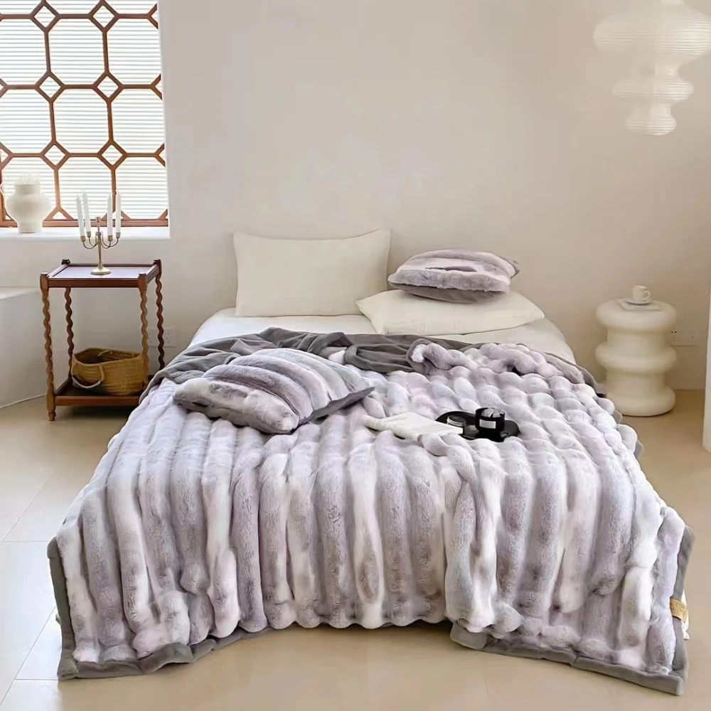 Grey Flannel All Season Ultra Soft Plush Thick Fuzzy Warm Blankets and Throws for Sofa Sherpa Fleece Throw Blanket for Couch