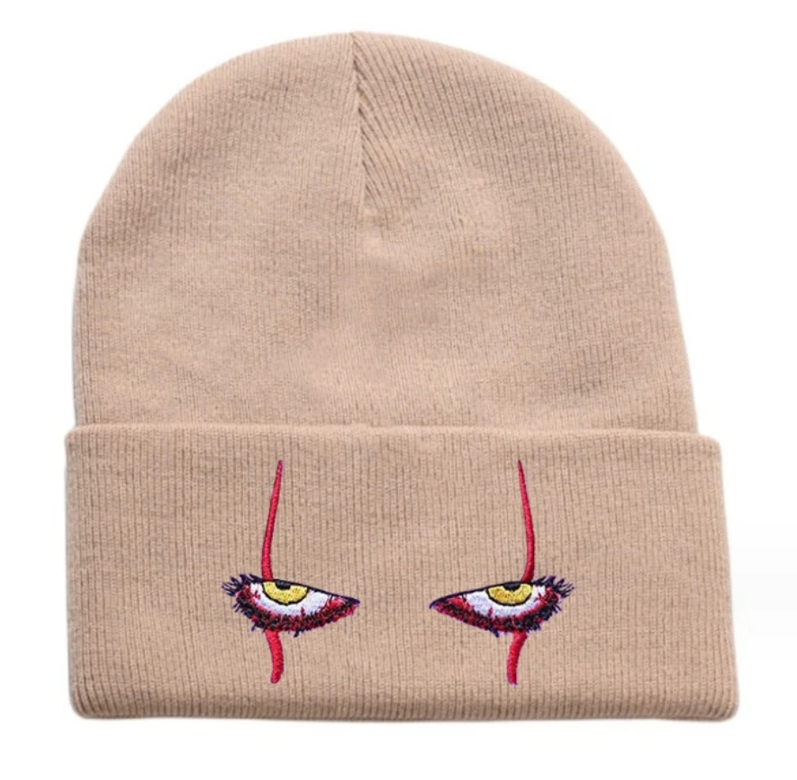 2024 Winter Beanies Students Knitted Funny Cap Pennywise Scary Eyes Hood Hip Hop Hats Gradient Color Skulls Hats Halloween Hats
