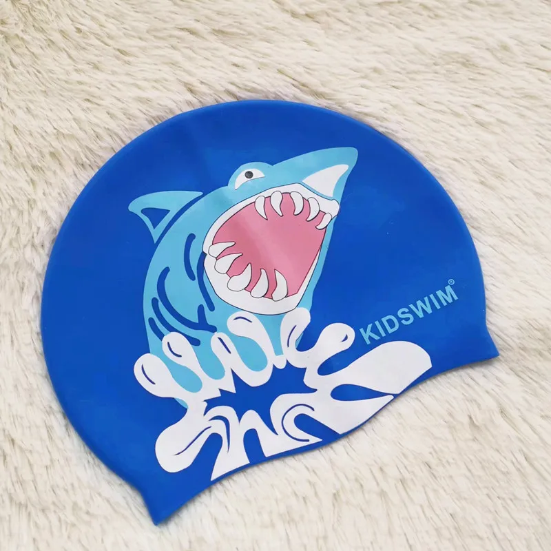 Unisex Waterproof Durable Non-Slip Elastic Kids Swim Cap Cartoon Silicone Swimming Caps