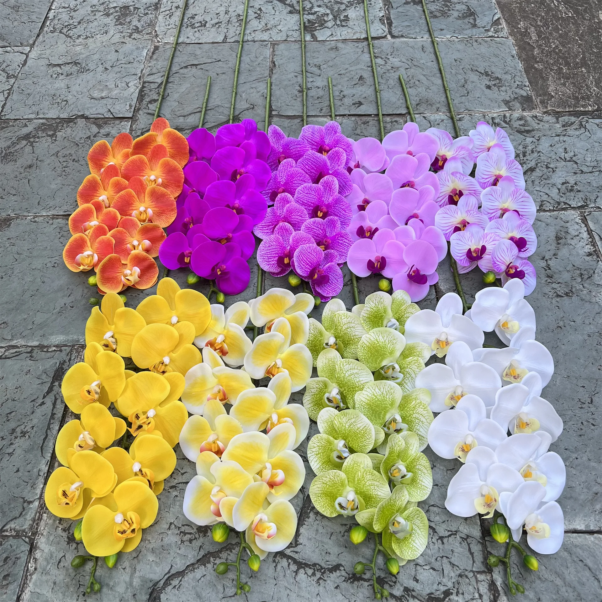 Wholesale White Pink Orange Real Touch 3D Orquideas Latex Cymbidium Flowers Artificial Orchid Cymbidium Phalaenopsis Flower