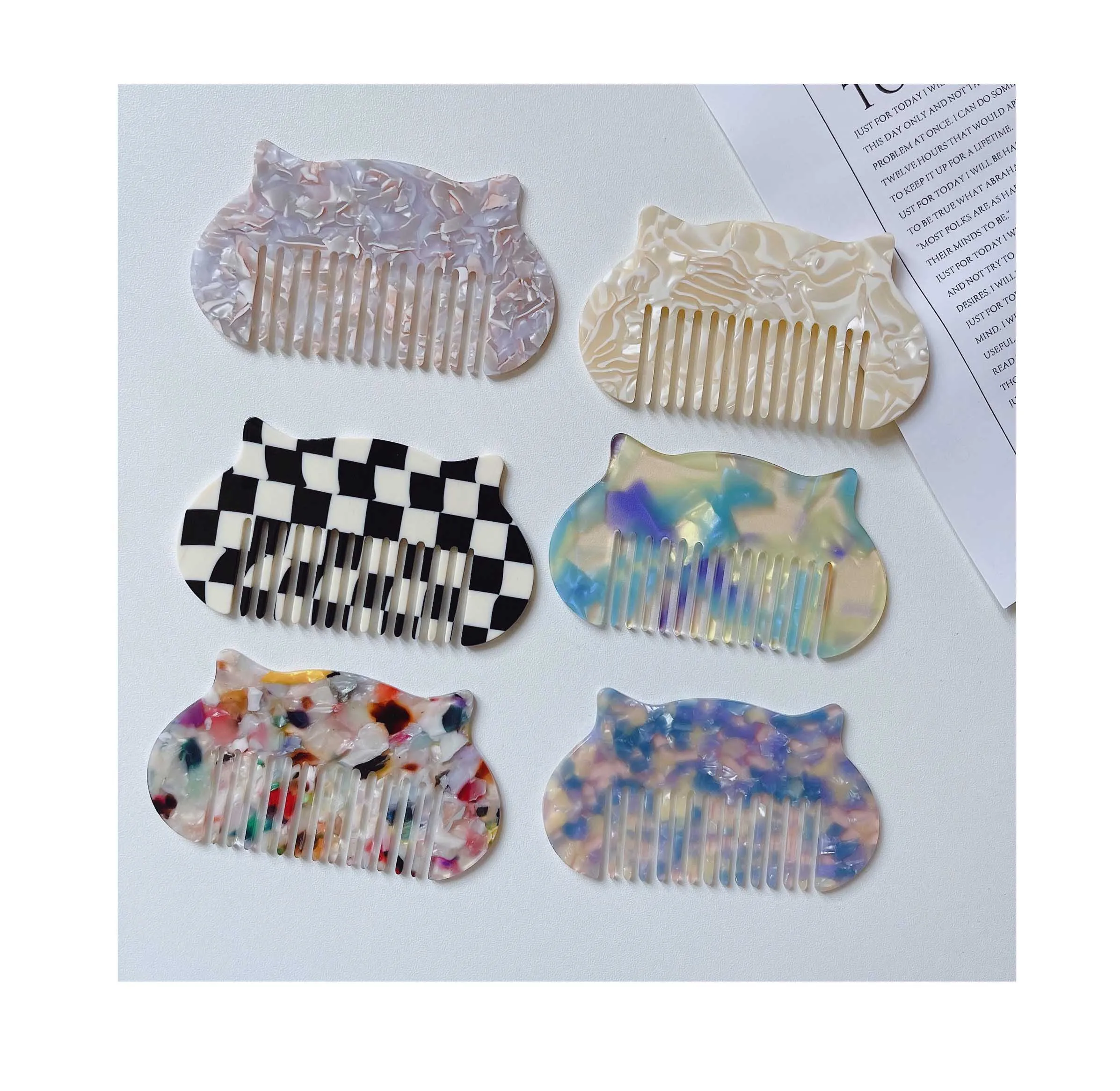 HEYAMO Anti Static Detangling Hair Combs Tortoise Cellulose Acetate Comb Kids Cartoon Kitty Cat Wide Tooth Comb Custom Logo