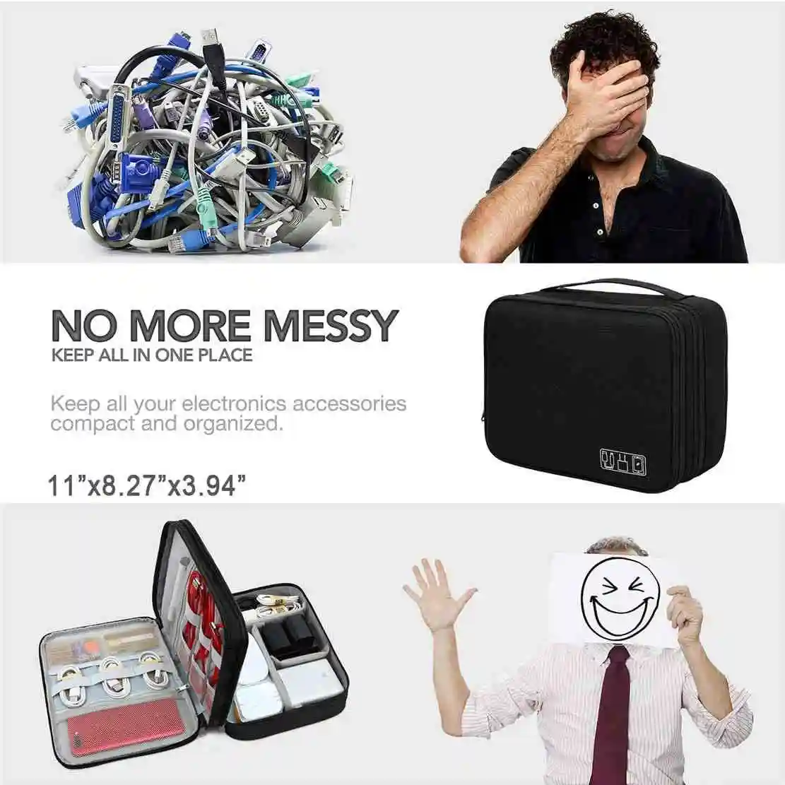 Electronics Travel Organizer, Waterproof Electronic Accessories Case Portable Double Layer Cable Storage Bag for Cord, Charger