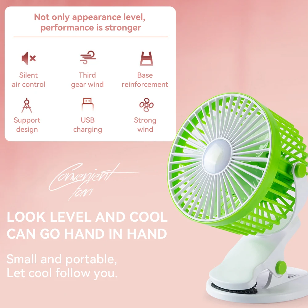 Led USB Rechargeable Portable Room Desktop 720 Degree Rotation Cooling Mini Clip Fan for Baby Stroller Battery Operated Mini Fan