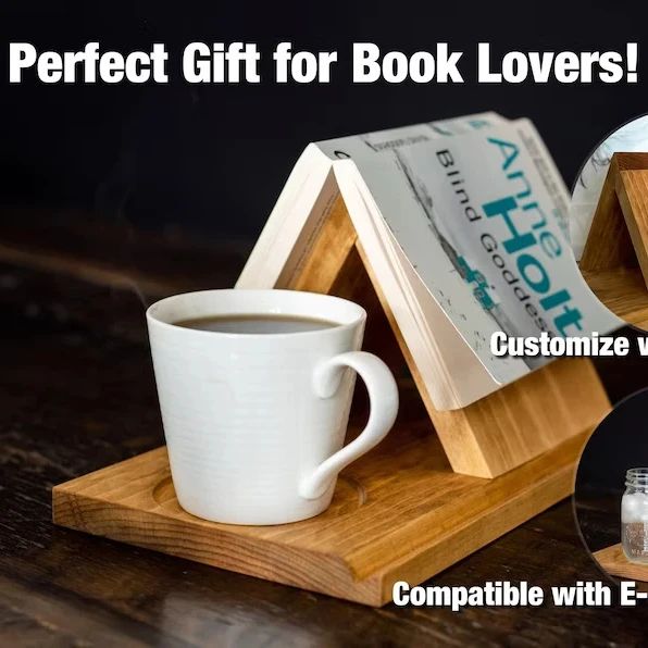 Wood Triangle Night Stand Book Holder Personalized Rest with Drink