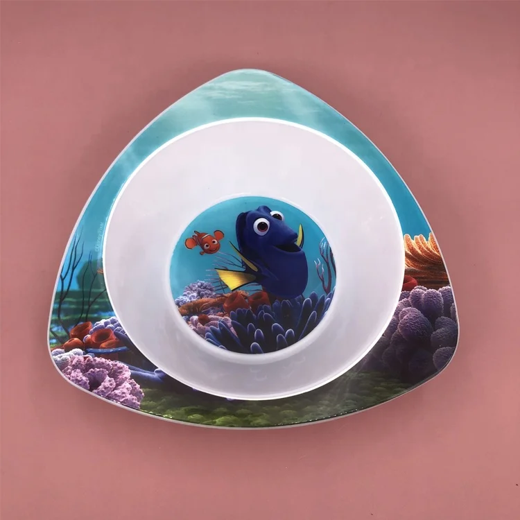 BPA Wholesale 3D Custom Printing Plastic Melanmine Substitution Separator Triangle PP Plate Soup Dishes Plate