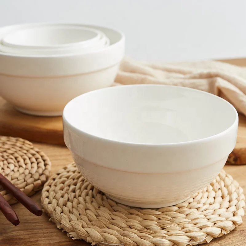 Hot sale bulk cheap tableware noodle bowl plain white ceramic soup bowls in bulk ceramic stackable bowl