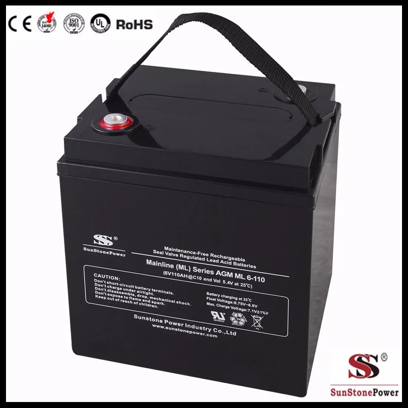 Sunstone 6V 110AH AGM Battery Deep Cycle Storage Rechargeable Maintenance Free Factory Price Solar Inverter Battery