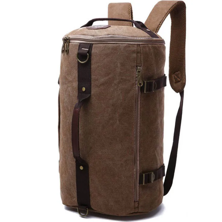 3-Ways Vintage Canvas Men Holdall Weekend Travel Duffel Bag Backpack Messenger Shoulder Bags Convertible Travel Hiking Rucksack