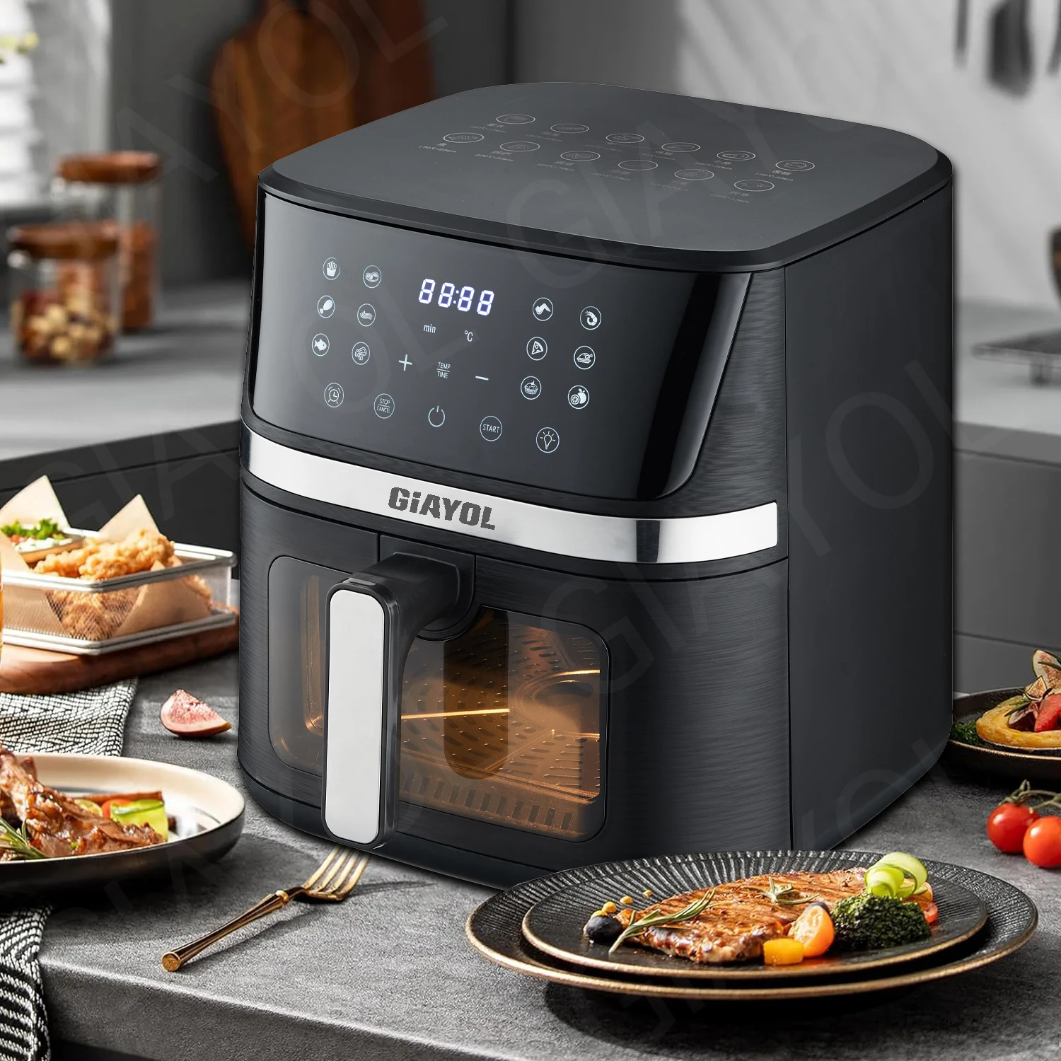 7l 8L Non-Stick Surface, Adjustable Thermostat Control, Overheat Protection, With Light Indicator, LCD Display digital air fryer