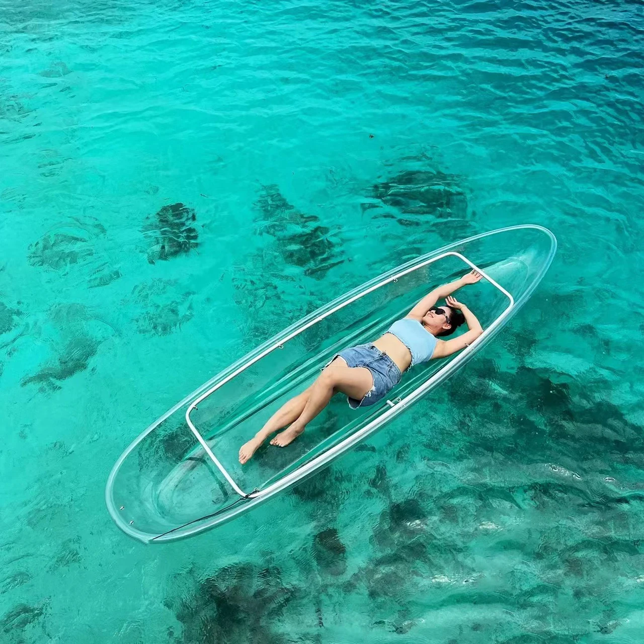 1 Person Clear Kayak Plastic Canoe Boat Single Seat Transparent Kayak Canoe With Aluminum Alloy Frame