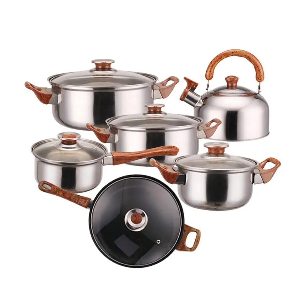 FACTORY wholesale 12pcs Milk Bucket Cooking Pots Set Kitchen Pots Nonstick Kitchen Cookware Sets Juego de utensilios with 6 lids
