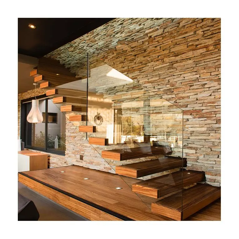 Современная плавающая лестница с деревянная ступень невидимыми стрингерами