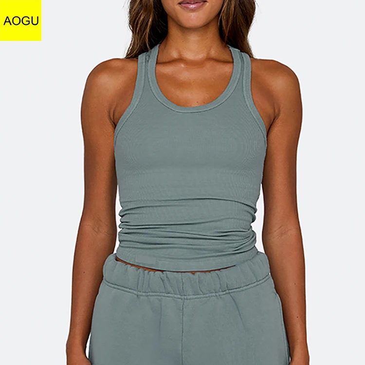 Wholesale Custom Logo Plain Summer Ladies Sexy Sleeveless Shirts Female Racerback Cotton Ribbed Women Tank Top