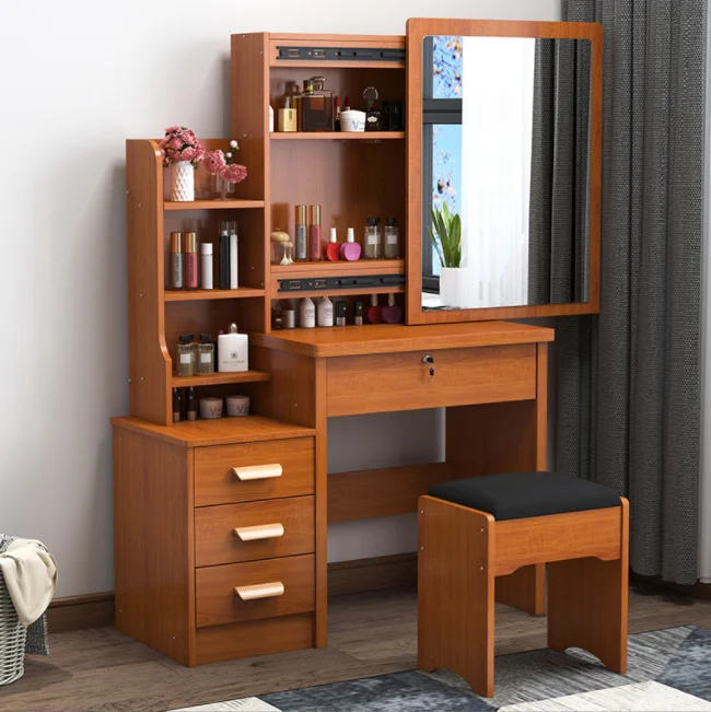 Bedroom with lighted mirror storage cabinet integrated modern minimalist small dressing table light luxury makeup dressing table