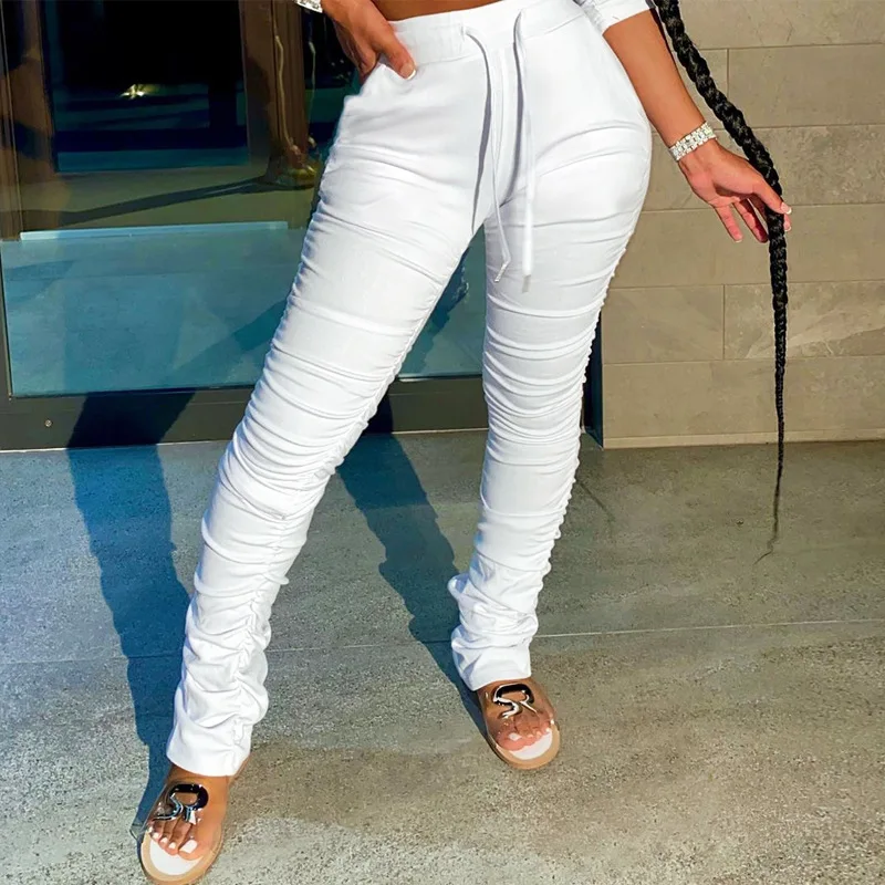 
Amazon Hot Sale Skinny Blank Women Stacked Pants Casual Fall Clothing Women Stacked Pants 