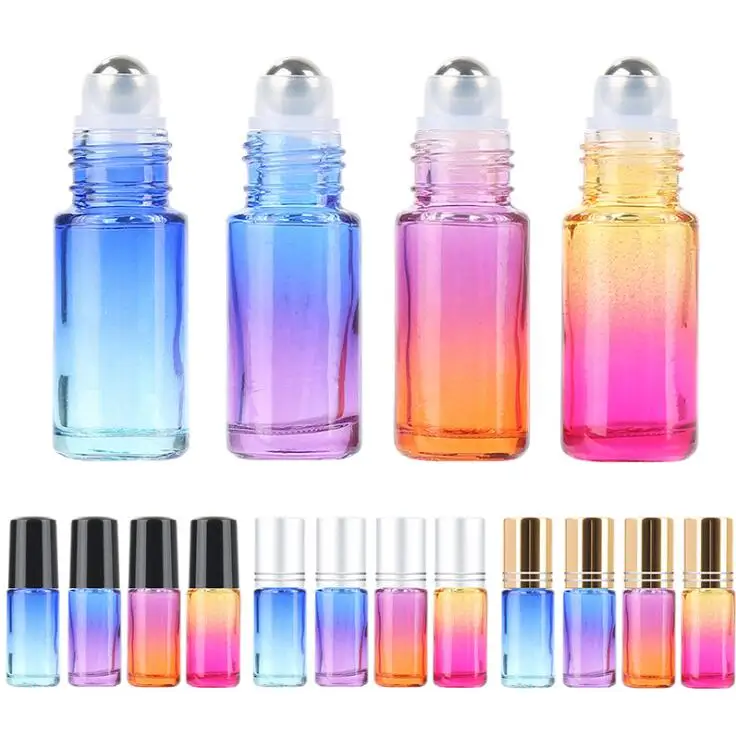 
5ml small gradient color roll on glass bottles for essential oils refillable perfume bottle deodorant containers 
