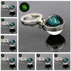 Amazon Hot Sell Keychain Zodiac Glass Keychain Zodiac Sign Keychain,Glowing In The Darkness,2CM Diameter