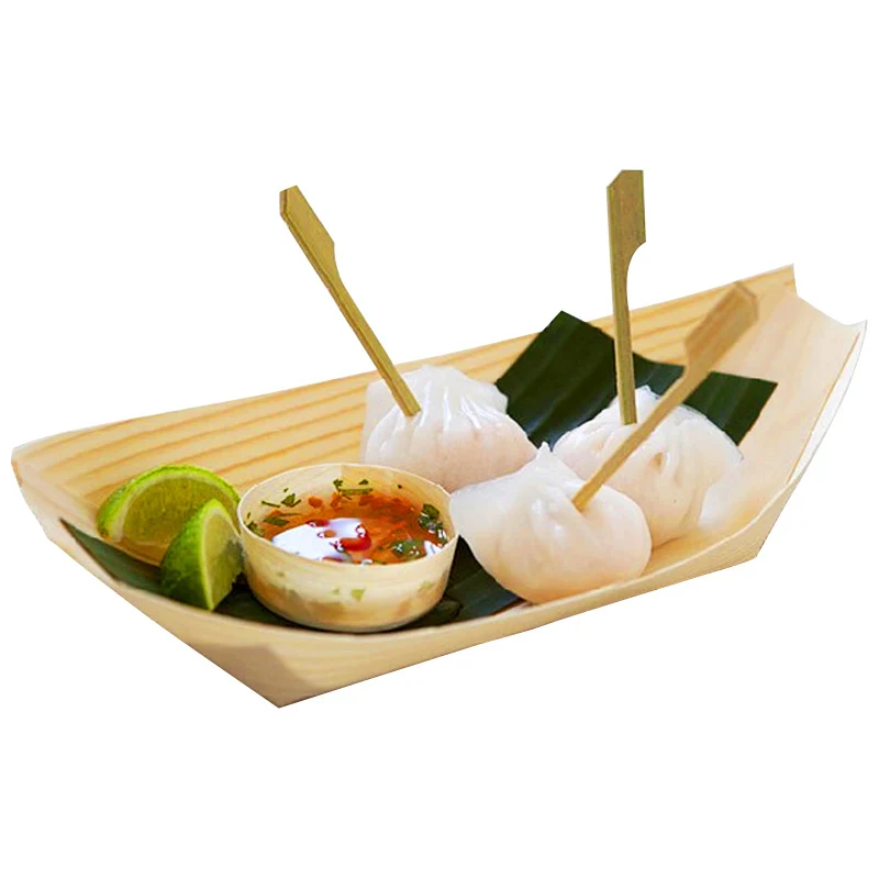Birch Wood Food Grade Disposable Safety And Environmental Protection Tableware A Pack Of 50 Sushi Boats