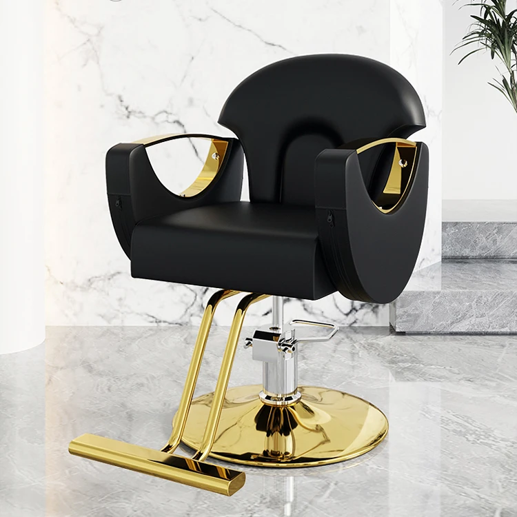 China Modern Hair Salon Furniture Beauty Makeup Styling Hairdressing Barber Chair Luxury Black and Gold Salon Chairs