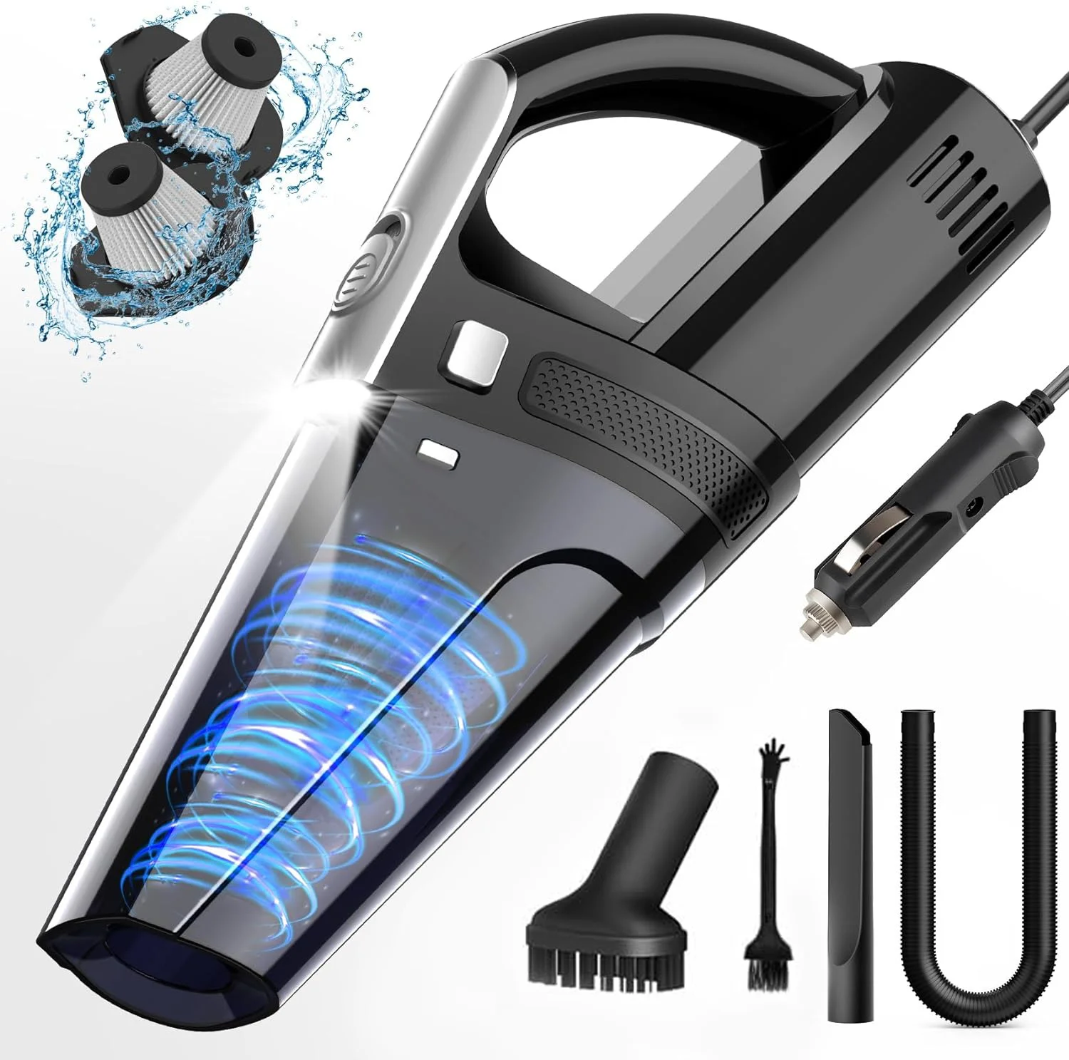 LED Light 0.33L Capacity DC 12V High Power 16.4Ft Cord Wired Vacuum Cleaner Portable Car Vacuum Cleaner with 7000PA Suction