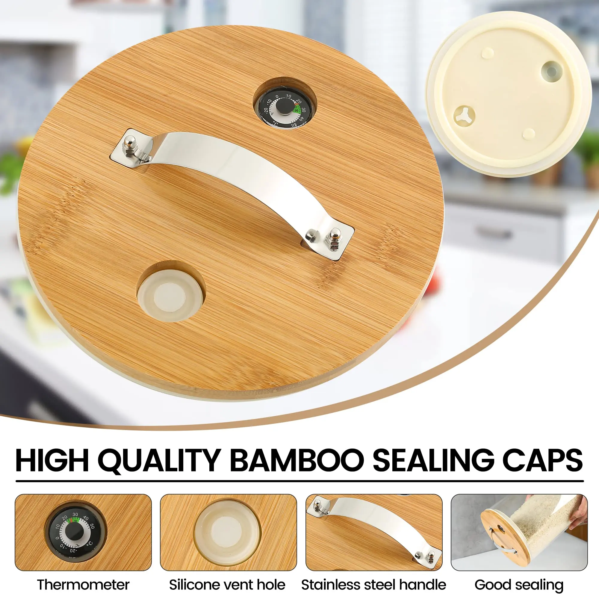 Glass Rice Dispenser With Airtight Lid Bamboo Stand Rice Storage Container Glass Food Storge Container for Kitchen Organization
