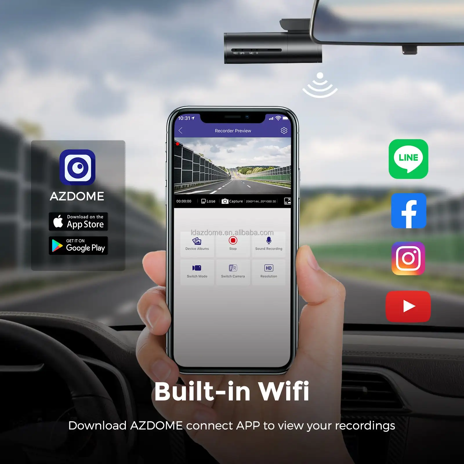 AZDOME M300 1296P Разрешение видеорегистратор Голосовое управление Мини Автомобильный Wi-Fi ночного видения G-сенсор 24H парковочный монитор