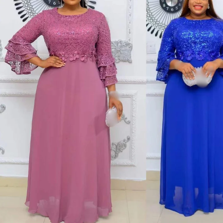 Plus Size African Party Dresses for Women 2022 New Fashion Dashiki Ankara Lace Wedding Gowns Elegant Turkey Muslim Maxi Dress