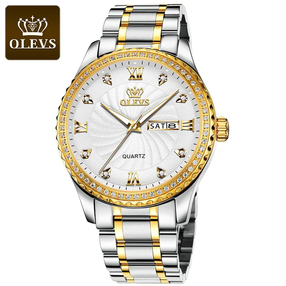 
OEM Brand Your Own Watches Quartz Diamond Rose Gold Date Day Business Bezel Cheap Original Men Wristwatches 