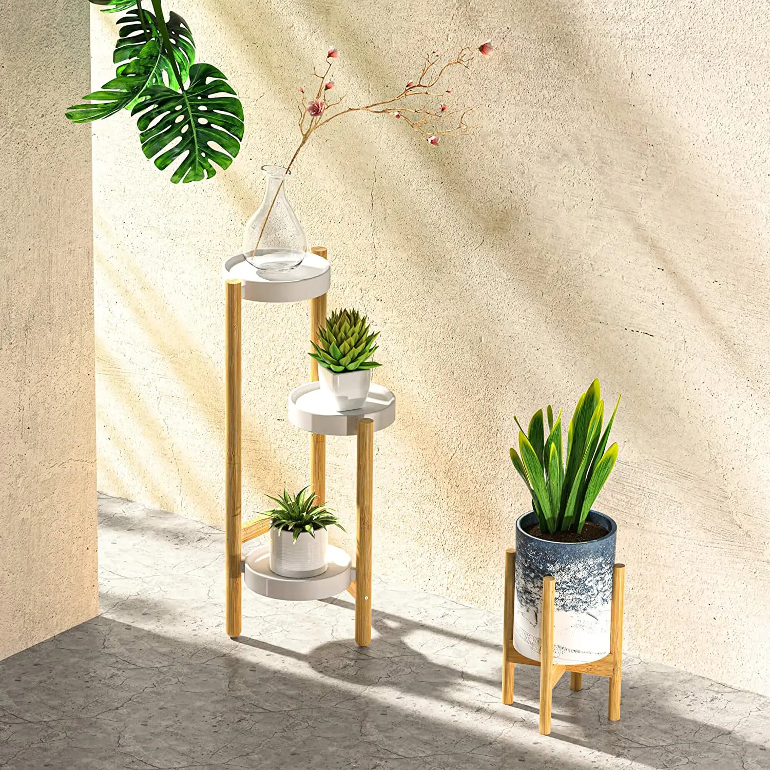 3 набора, бамбуковая подставка для растений, комнатный угол, домашний садовый плантатор, цветочный горшок, поднос, креативное изображение OEM, логотип, стиль современный