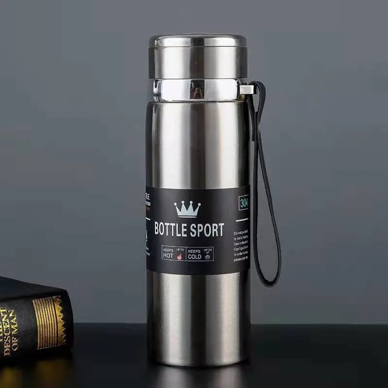 Custom  big capacity double wall vacuum thermos cup stainless steel insulated travel sport water bottles with strap