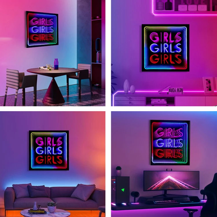 New Sign Custom Logo Home Decor Girls Flex Light Bathroom Bedroom LED Neon Infinity Mirror