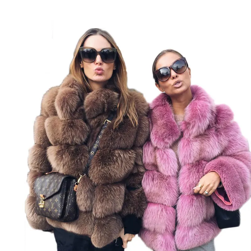 New Faux Fox Fur Coat Women Winter Fashion Stand Collar Artifical Fur Coats Women Warm Overcoat Female Faux Fur Jacket