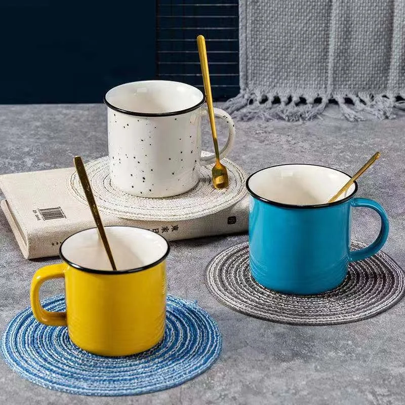 logo printing custom enamel mug, custom steel enamel camping mug, sublimation white logo printing metal enamel cu