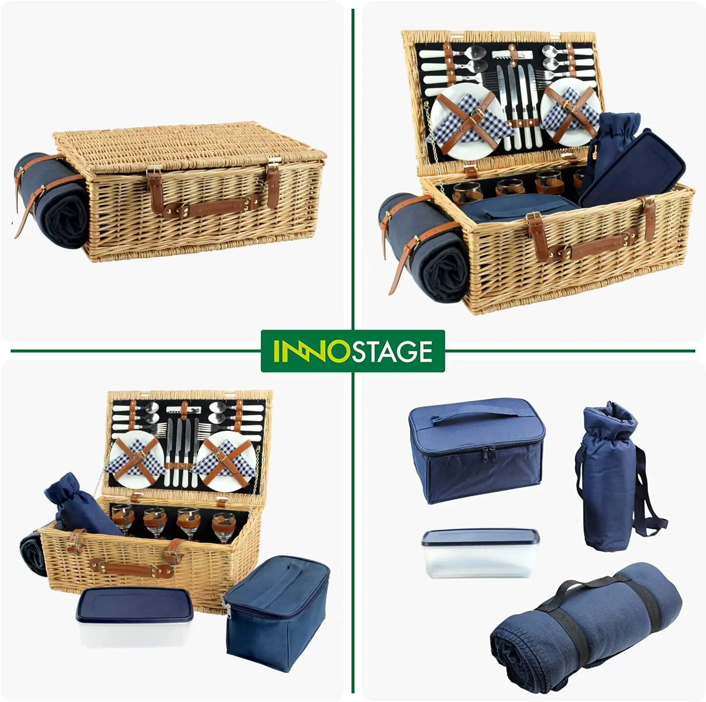 Корзина для пикника с роскошным сервисным набором, плетеная корзина для пикника на 4 человека, натуральные корзины для хранения, Бамбуковая коричневая коробка на заказ