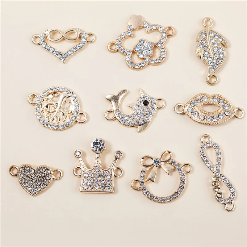 Micro Pave Metal Alloy Mixed Style Leaves Crown Dolphins Connectors Charms Pendants For Jewelry Making DIY Handmade Accessories